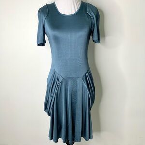 Versace Jeans Women's Blue Short Sleeve Pleated Mini Round Neck Dress Size 4